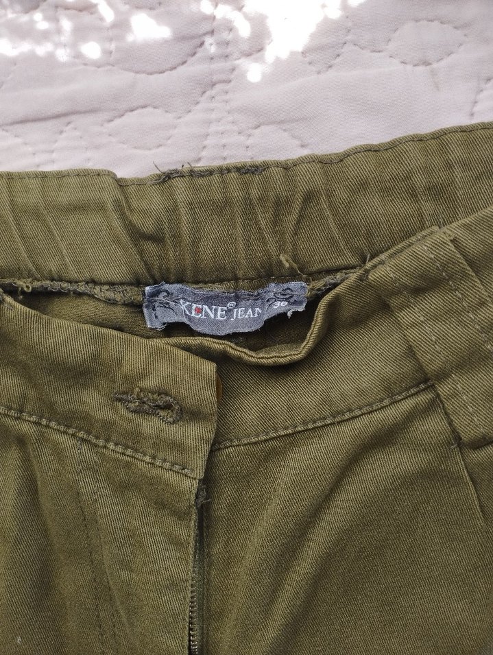 Kadın Haki Pamuklu Kemerli Kargo Pantolon - Görsel 2