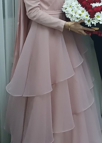 Abiye Pembe Drapeli Abiye Elbise