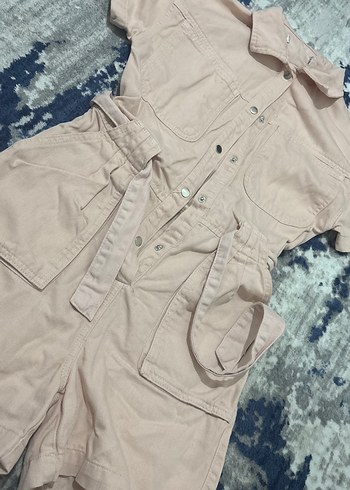 Pembe Kısa Kollu Kadın Tulum - Görsel 2