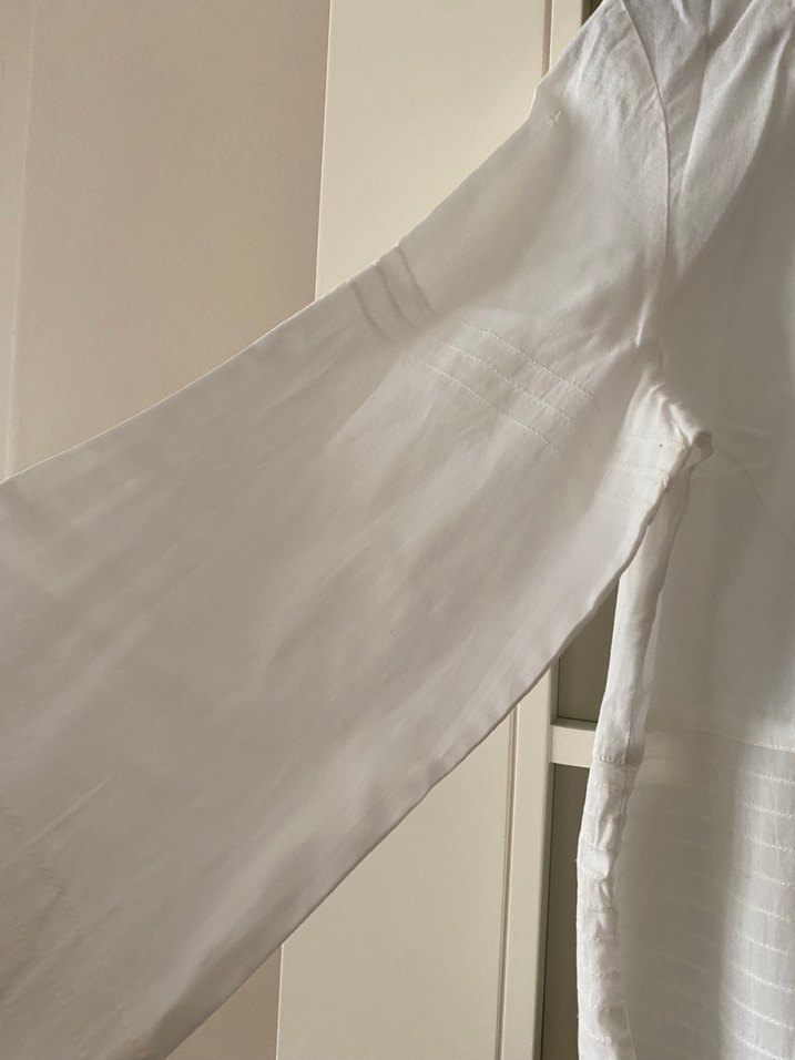 Uzun Kollu Beyaz Keten Bohem Bluz - Görsel 2