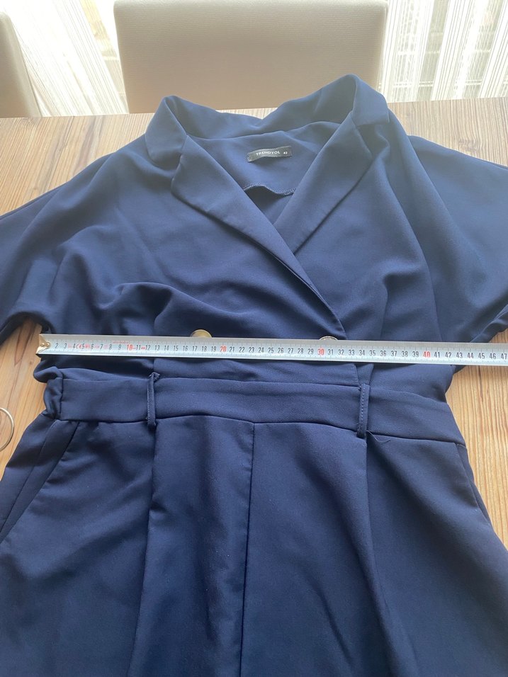 Lacivert Keten Kadın Midi Tulum - Görsel 5