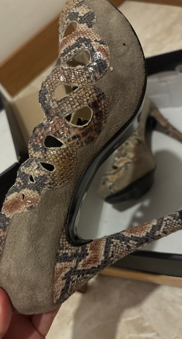 Kahverengi Süet Yılan Desenli Stiletto Topuklu - Görsel 2