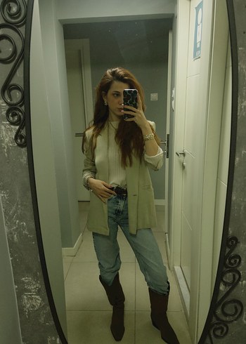 Zara Minimalist Bej Blazer Rahat Gunluk Siklik