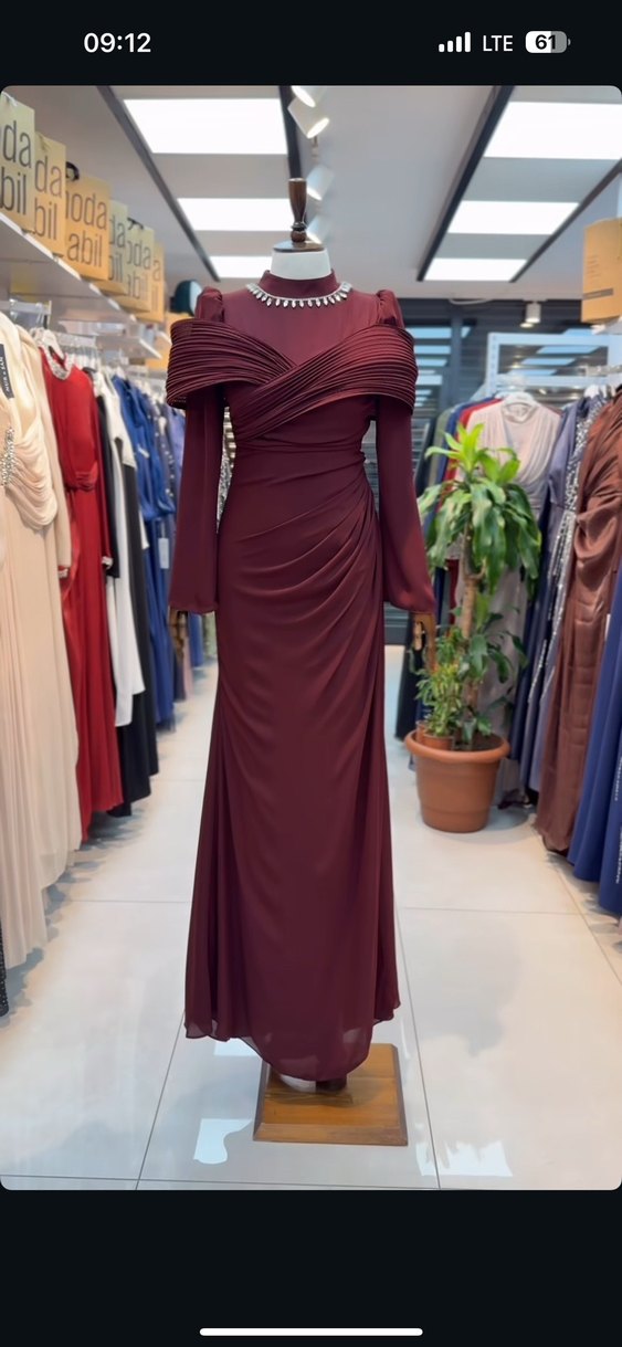 Bordo Drapeli Uzun Abiye Elbise - Görsel 5