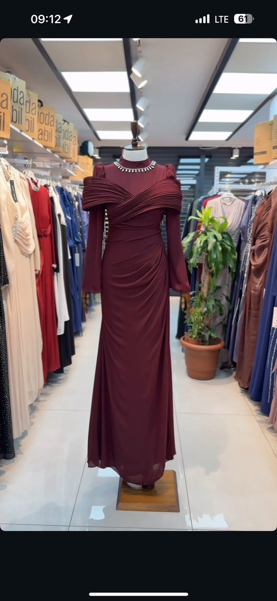 Bordo Drapeli Uzun Abiye Elbise açıklamayı oku - Görsel 3
