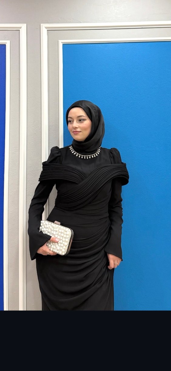 Siyah Drapeli Uzun Abiye Elbise - Görsel 2