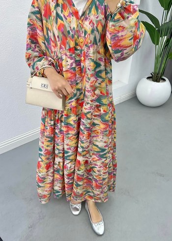 Bohem Çok Renkli Uzun mango Elbise - Görsel 3