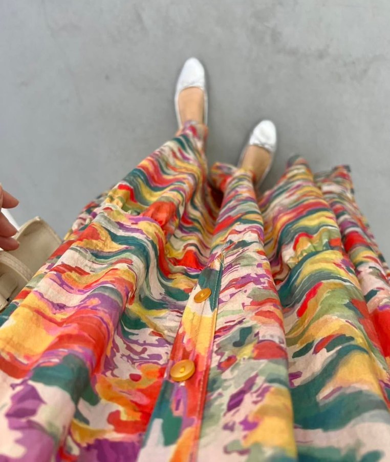 Bohem Çok Renkli Uzun mango Elbise - Görsel 5