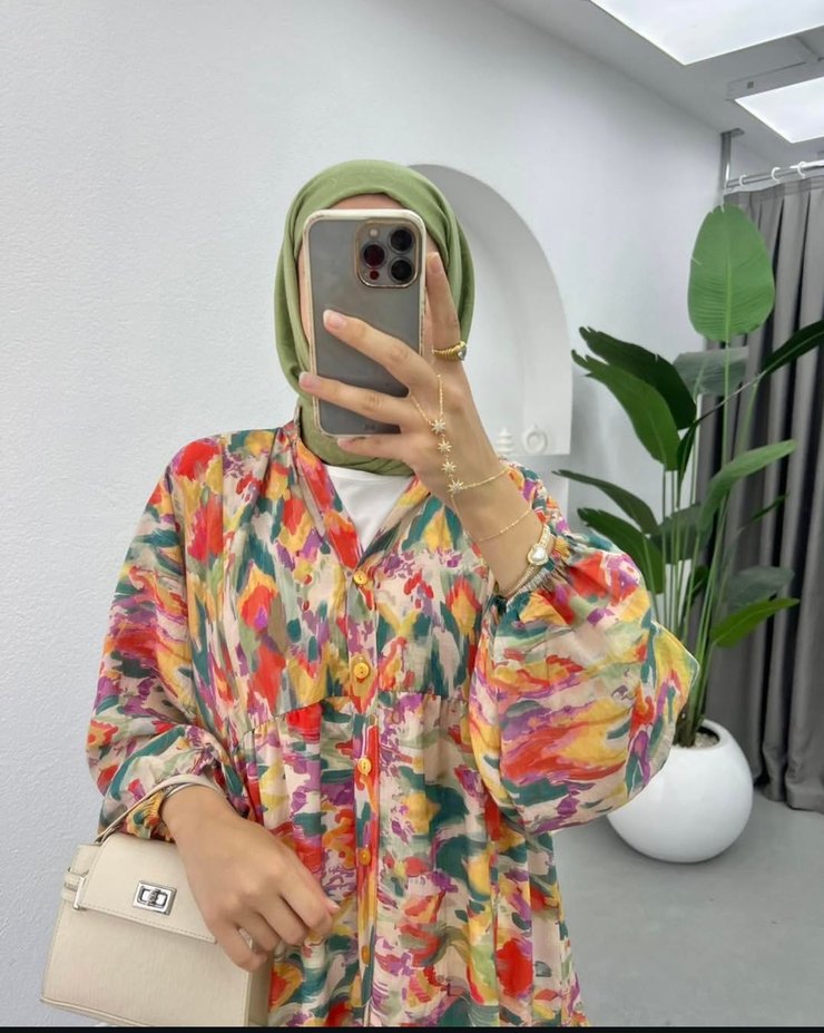 Bohem Çok Renkli Uzun mango Elbise - Görsel 2