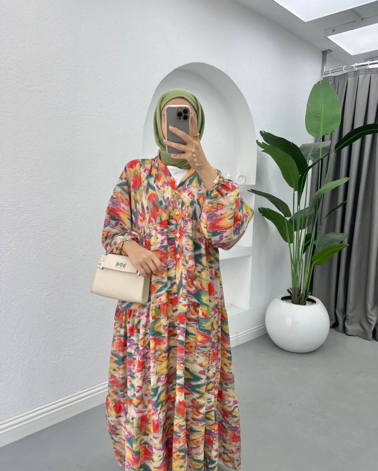 Bohem Çok Renkli Uzun mango Elbise - Görsel 4