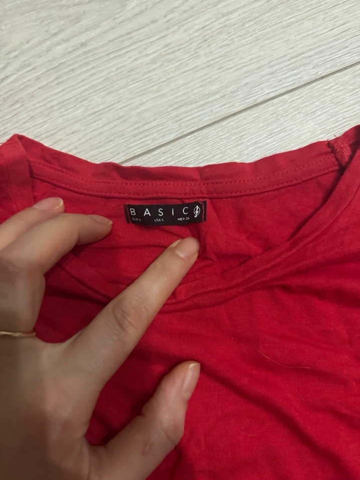 Kırmızı Kısa Kollu Salaş Keten Tişört - Görsel 2