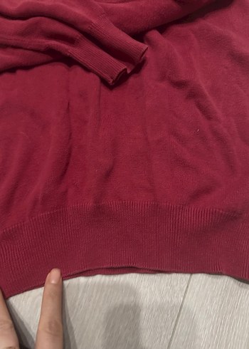 Bordo V Yaka Kadın Triko Kazak - Görsel 3