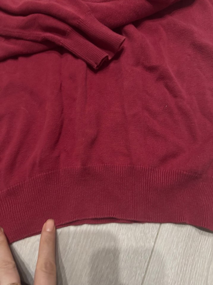 Bordo V Yaka Kadın Triko Kazak - Görsel 3