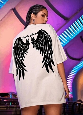 Beyaz dark angel oversize t-shirt 