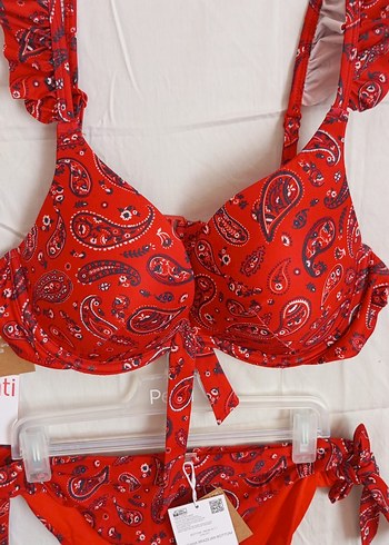 40 Beden Penti Kırmızı Bohem Baskılı Mini Bikini