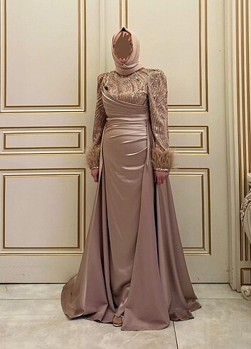 Saten tesettür abiye, Rose gold 