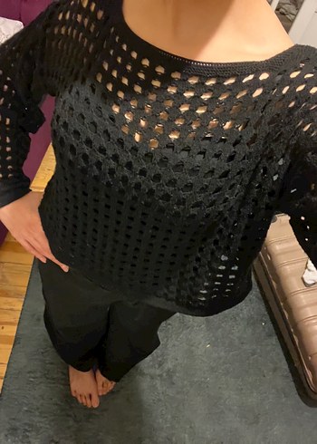 Siyah Örgü Uzun Kollu Kadın bluz - Görsel 3