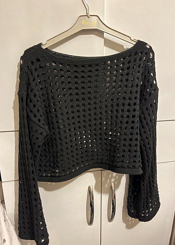 Siyah Örgü Uzun Kollu Kadın bluz - Görsel 2