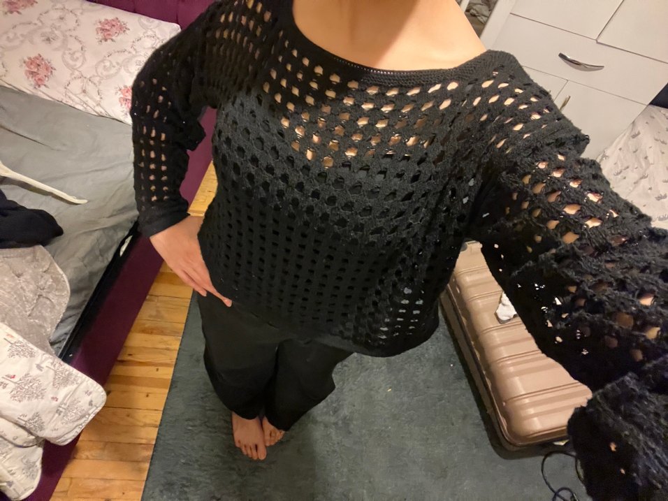 Siyah Örgü Uzun Kollu Kadın bluz - Görsel 3