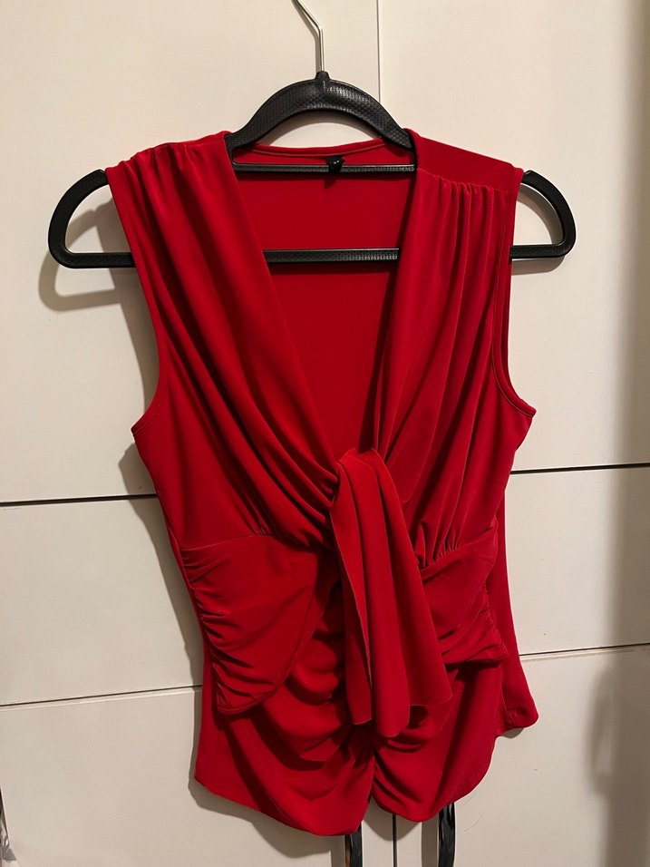 Kırmızı Drapeli detaylı örme büstiyer - Görsel 2