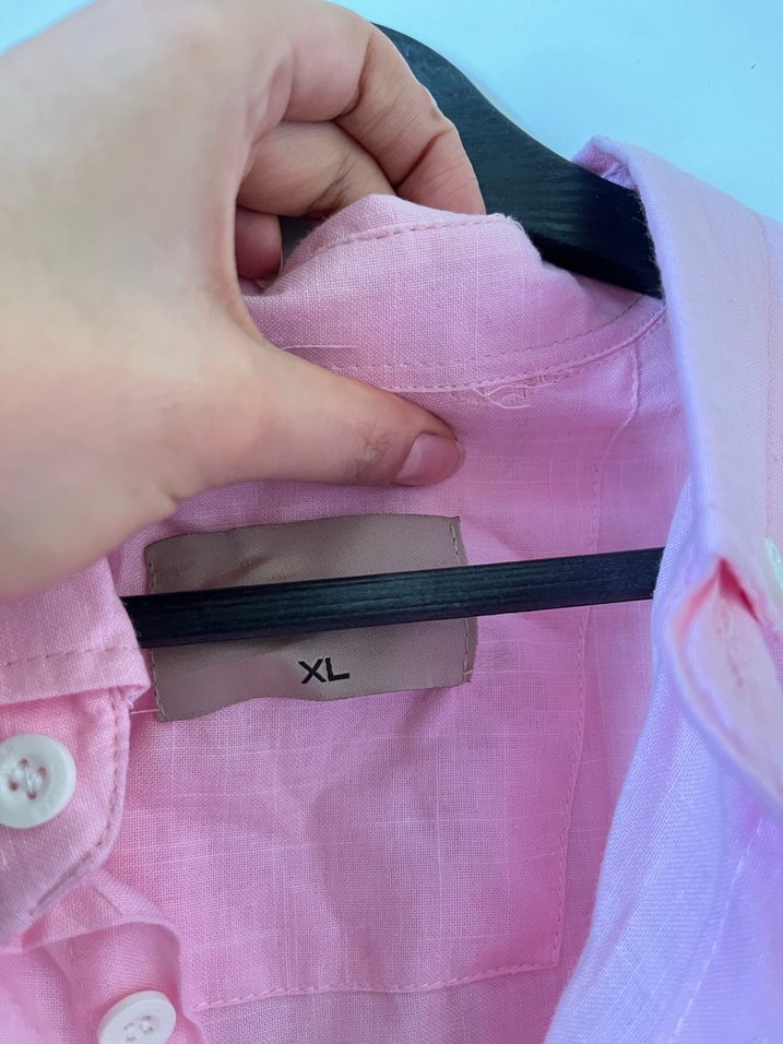 Pembe Keten gömlek - Görsel 3