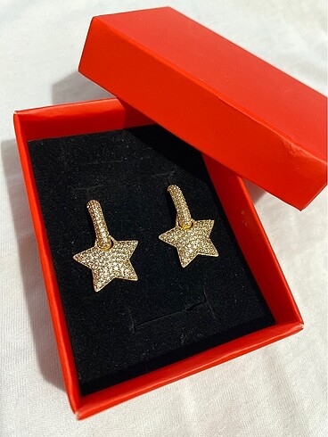 Zirkon Taşlı Yıldız Küpe Gold