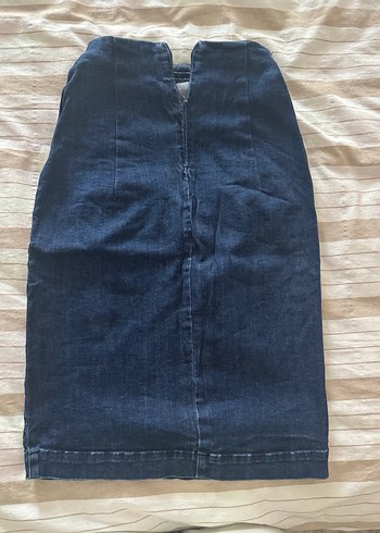 Düğmeli Lacivert Hamile Midi Kot Etek - Görsel 3