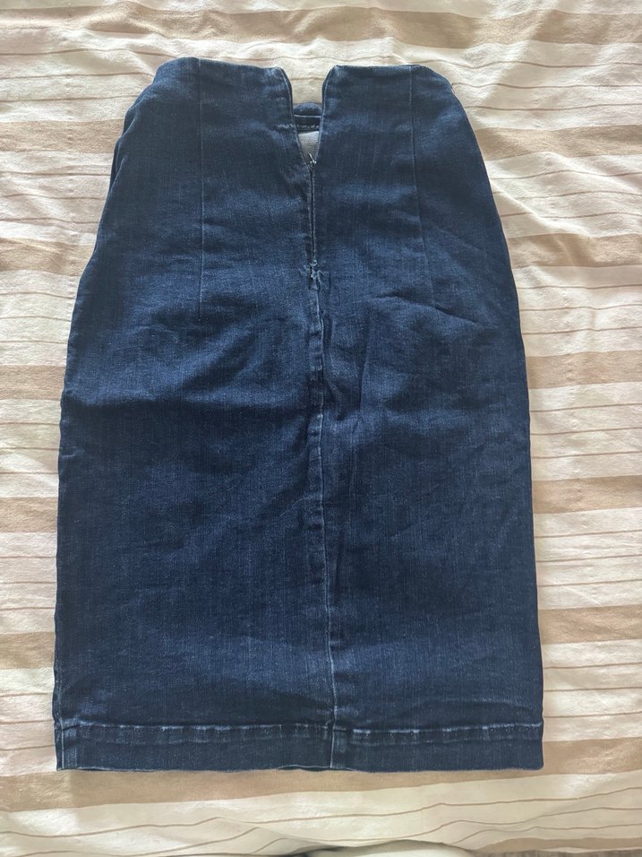 Düğmeli Lacivert Hamile Midi Kot Etek - Görsel 3