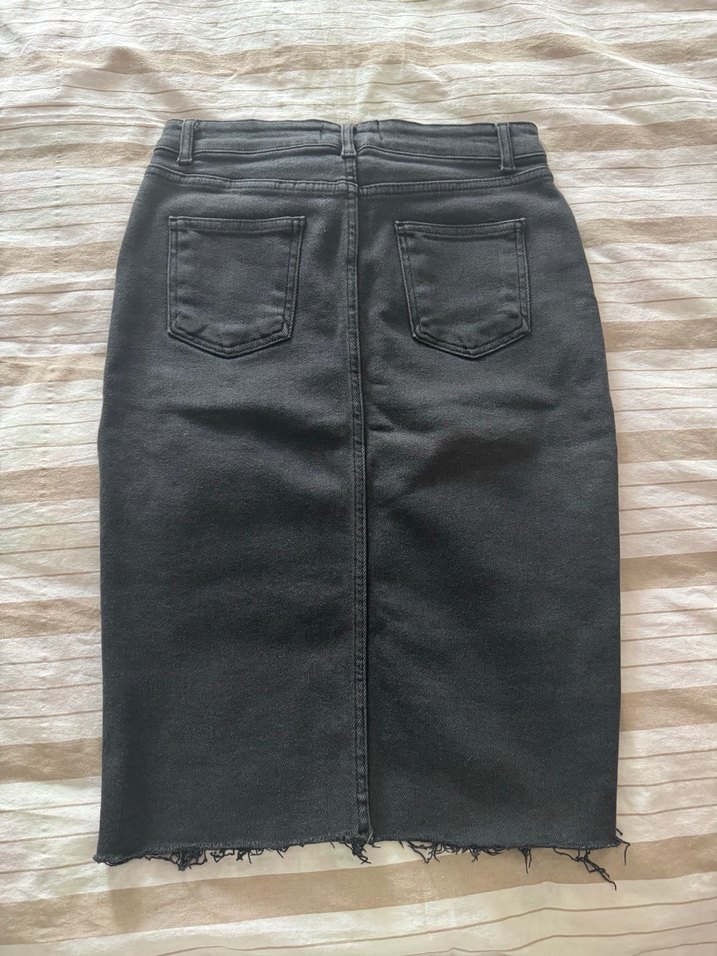 Siyah Midi Kot Etek - Görsel 2