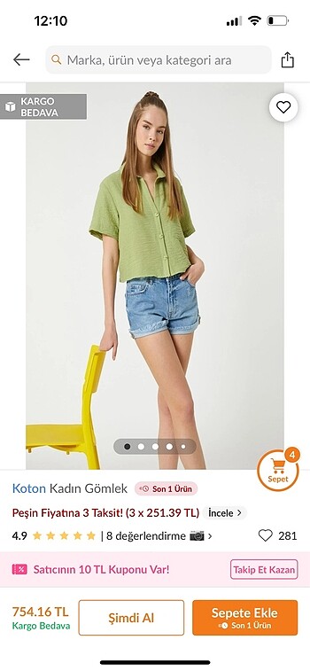 l Beden yeşil Renk Koton kısa kolu gömlek