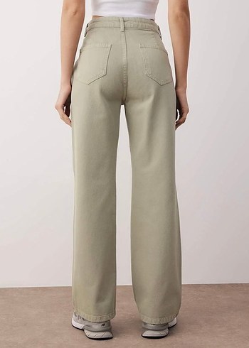 Kadın yeşil  Taş Detaylı Yüksek Bel Wide Leg Jeans - Görsel 2