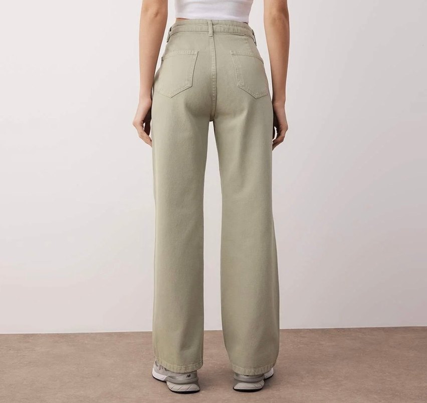 Kadın yeşil  Taş Detaylı Yüksek Bel Wide Leg Jeans - Görsel 2