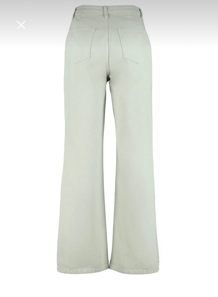 Kadın yeşil  Taş Detaylı Yüksek Bel Wide Leg Jeans - Görsel 4