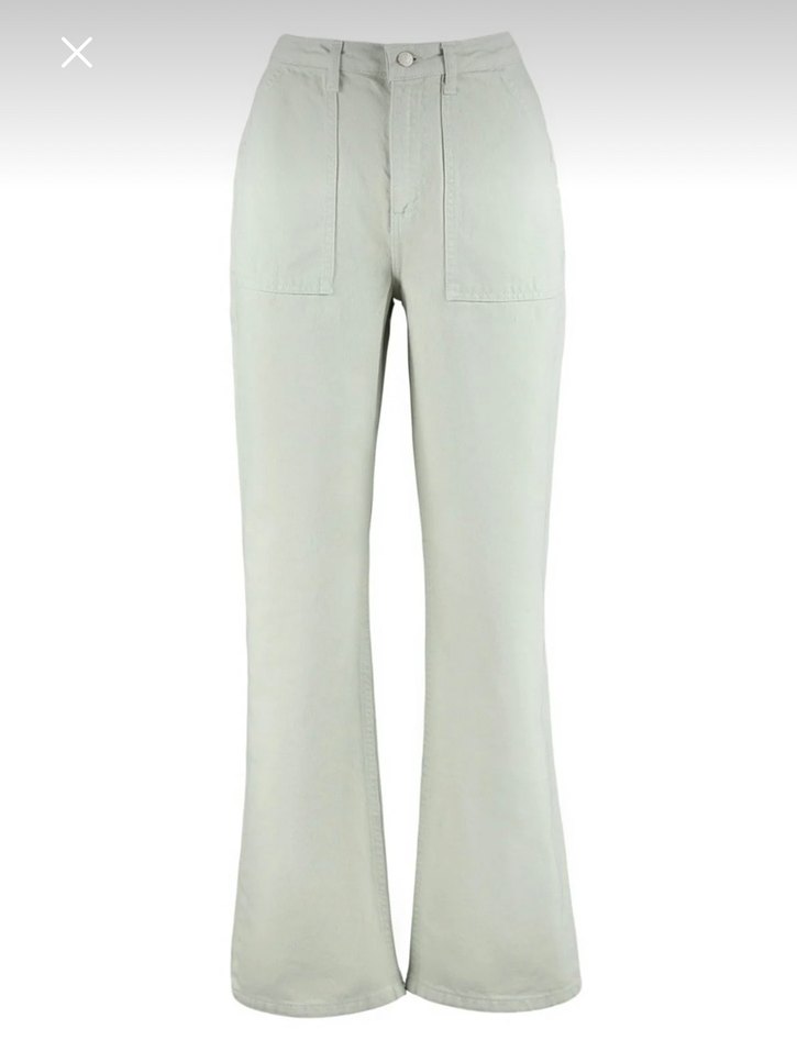 Kadın yeşil  Taş Detaylı Yüksek Bel Wide Leg Jeans - Görsel 3