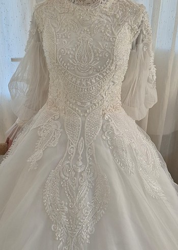 Vintage Uzun Kollu Beyaz Gelinlik - Görsel 8