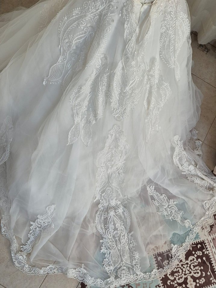 Vintage Uzun Kollu Beyaz Gelinlik - Görsel 2