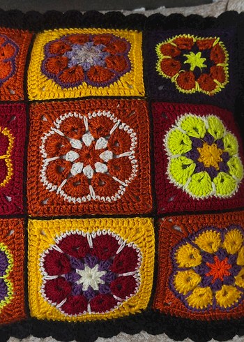 Çiçek Desenli Çok Renkli Bohem Minder Kılıfı - Görsel 2