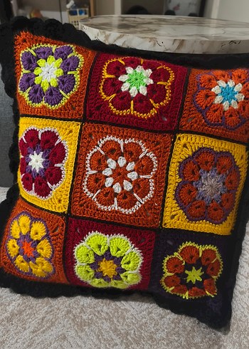 Çiçek Desenli Çok Renkli Bohem Minder Kılıfı - Görsel 4