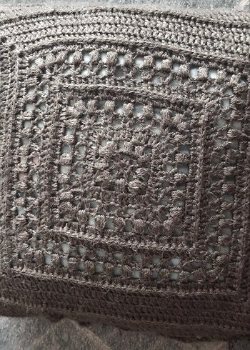 Bohem Tarzı Bej Örgü Kırlent Kılıfı - Görsel 3
