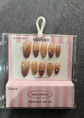 Pastel Taşlı Takma Tırnak  - 30 Parça - Görsel 5