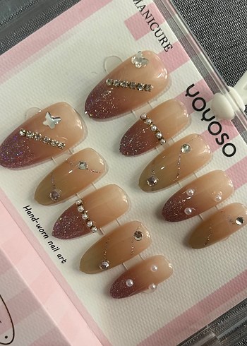 Pastel Taşlı Takma Tırnak  - 30 Parça - Görsel 4