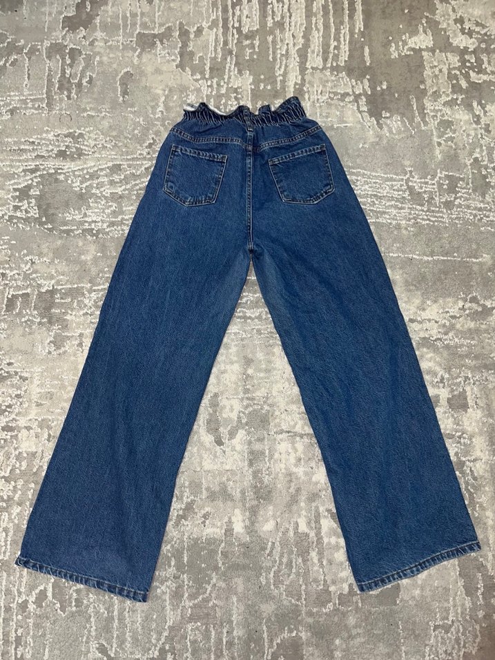 Mavi Bol Kesim Beli Lastikli Pantolon - Görsel 2