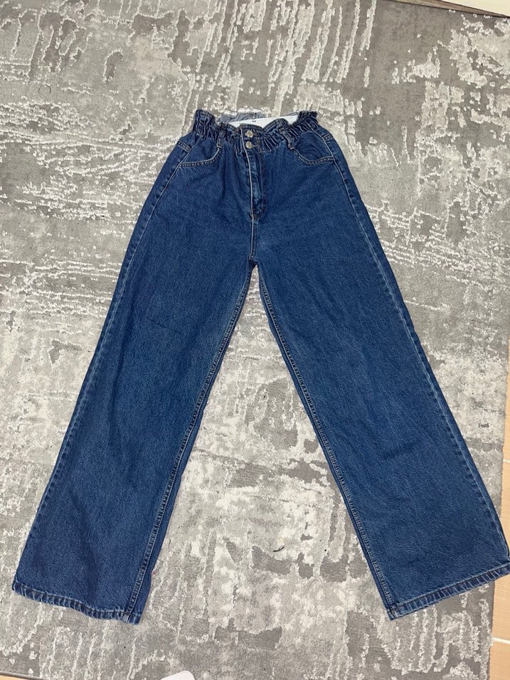 Mavi Bol Kesim Beli Lastikli Pantolon - Görsel 3