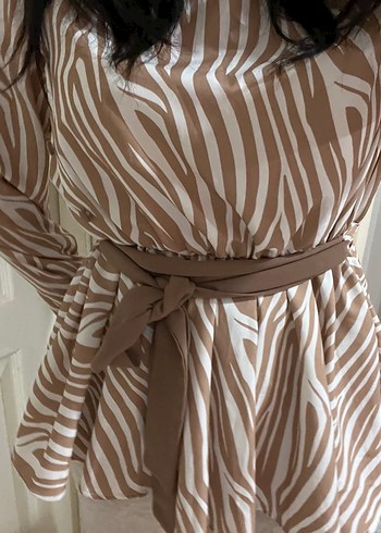 Bej Zebra Desenli Salaş  Bluz - Görsel 5