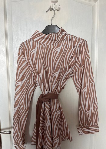 Bej Zebra Desenli Salaş  Bluz - Görsel 7