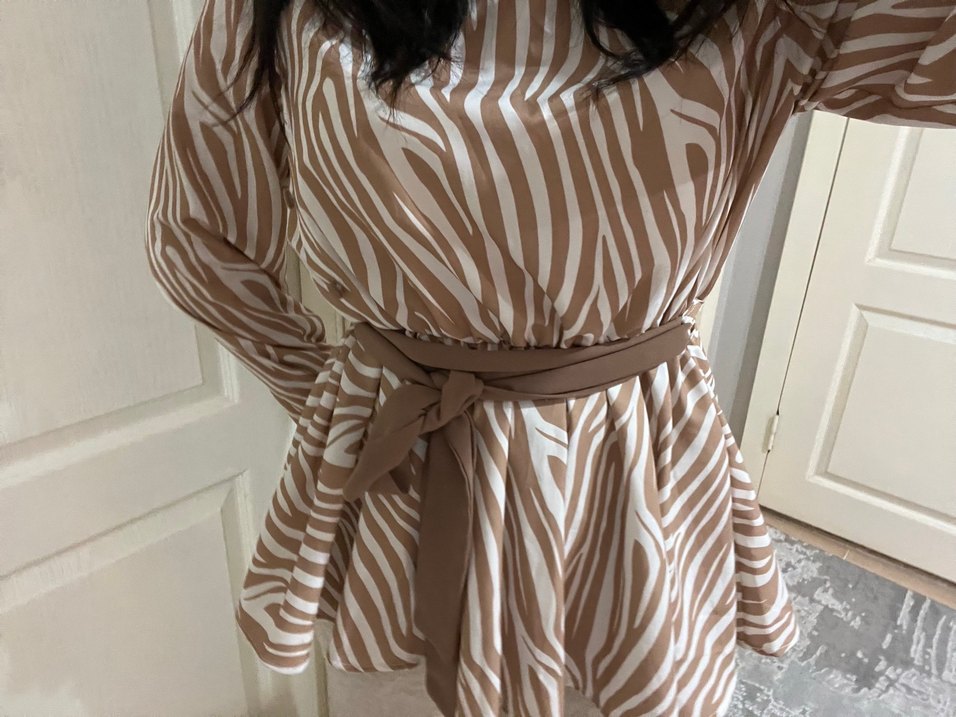 Bej Zebra Desenli Salaş  Bluz - Görsel 5