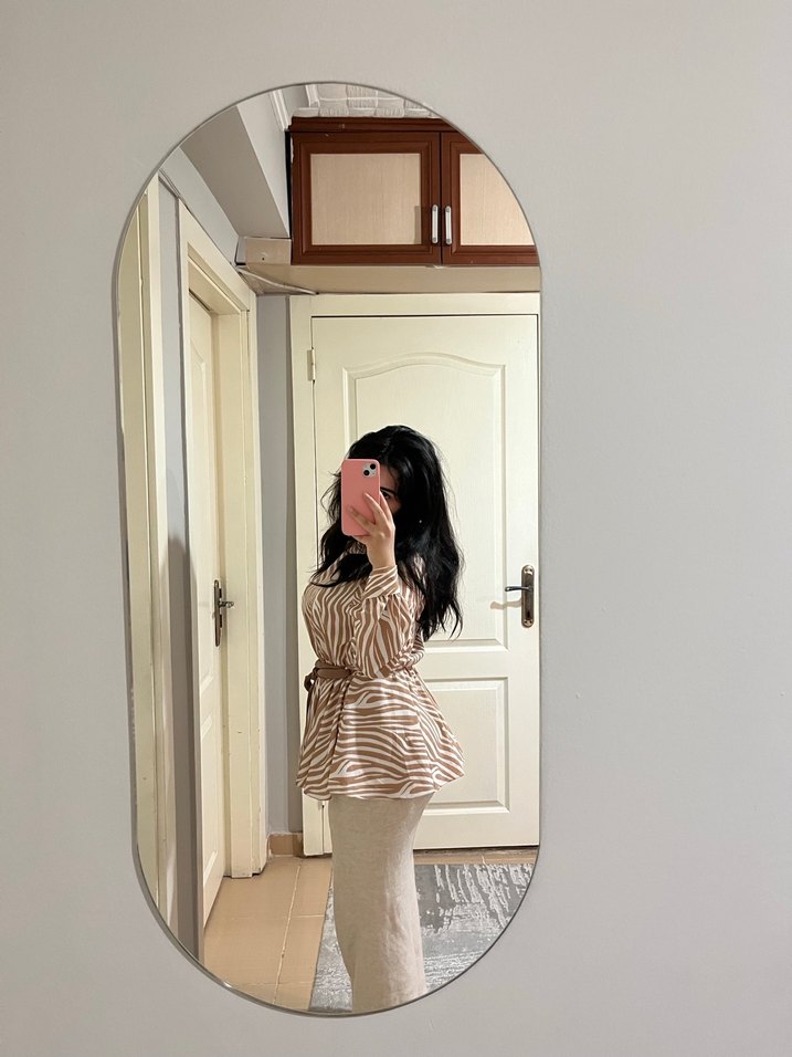 Bej Zebra Desenli Salaş  Bluz - Görsel 4