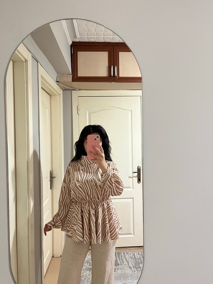 Bej Zebra Desenli Salaş  Bluz - Görsel 2