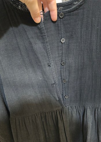 Düğmeli Siyah Uzun Hamile Elbisesi - Görsel 4