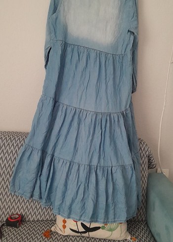 44 Beden Bohem V Yaka Uzun Batik Denim Elbise